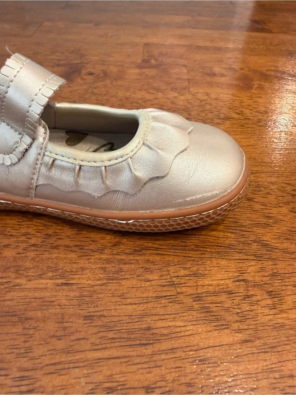 Livie & Luca Ruche Champagne Metallic Leather Mary Jane Shoes Girls 12